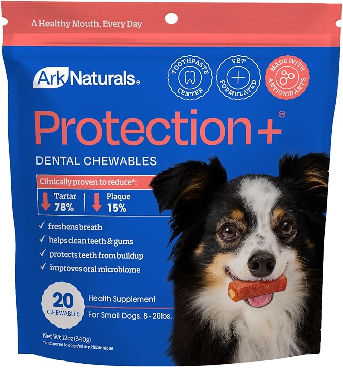 Ark Naturals Protection Plus Brushless Toothpaste for Small Breeds, 12 oz Bag, Dog Dental Chew with Toothpaste Center, Prevent Plaque & Tartar, Freshen Breath