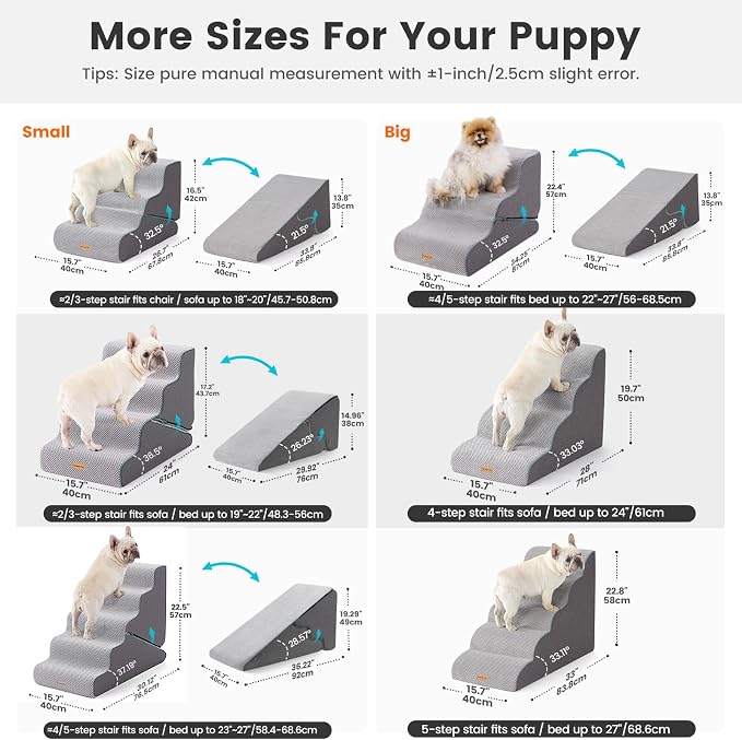 Gardner Pet Dog Stairs for Small Dogs 16.5" H, 2 in 1 Transformable 3-Step Pet Stairs and ramp, Dog Steps for Couch (13-20 in) with Durable Non-Slip Waterproof Cover and CertiPUR-US Certified Foam