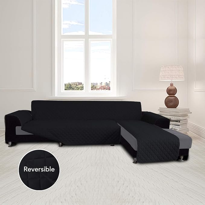 Easy-Going Sectional Couch Covers for Dogs L Shape Sofa Cover Reversible Sofa Slipcover Chaise Lounge Cover Furniture Protector Cover for Pets Dog (Large,Black/Black)
