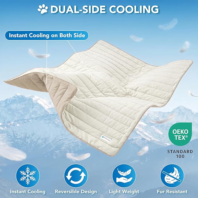 PetAmi Dog Cooling Mat, Q-Max Pet Cooling Blanket with Thick Cushioning, Self Cooling Pad for Dogs & Cats, Reversible Summer Mat for Crate, Couch, Kennel, Taupe/Beige, Large (40x60)
