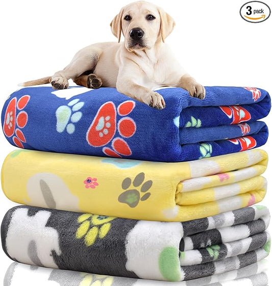 Rezutan Blanket for Large Dogs 1 Pack 3 for Medium Pet Cat Soft Fluffy Washable Blankets,Reversible Elephant & Paw Print for Dog Kennels & Beds, Sofas, Furniture Protection, 41x31 inch