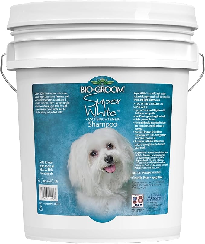 Bio-Groom Super Whitening Dog Shampoo - Whitening Pet Shampoo, Dog Bathing Supplies, Puppy Wash, Dog Grooming Supplies, Cruelty-Free, Made in USA, Coat Brightener Shampoo - 5 Gallons