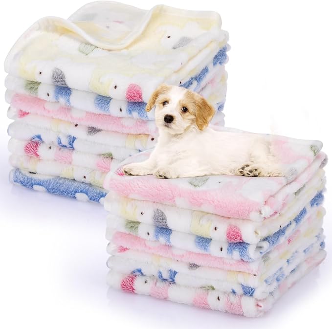 Chumia 15 Pcs Blankets for Dog Cat Soft Fluffy Fleece Washable Pet Dog Pattern Print Fleece Blankets for Pets Throw Warm Bed Mat for Puppy Cat 3 Colors, 24 x 16 Inches(Elephant)