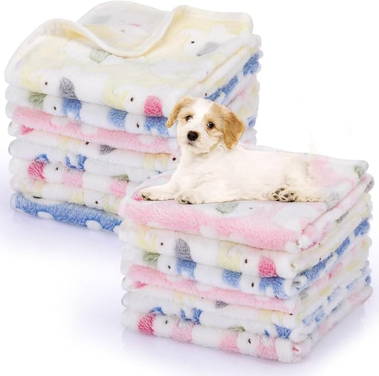 Chumia 15 Pcs Blankets for Dog Cat Soft Fluffy Fleece Washable Pet Dog Pattern Print Fleece Blankets for Pets Throw Warm Bed Mat for Puppy Cat 3 Colors, 24 x 16 Inches(Elephant)