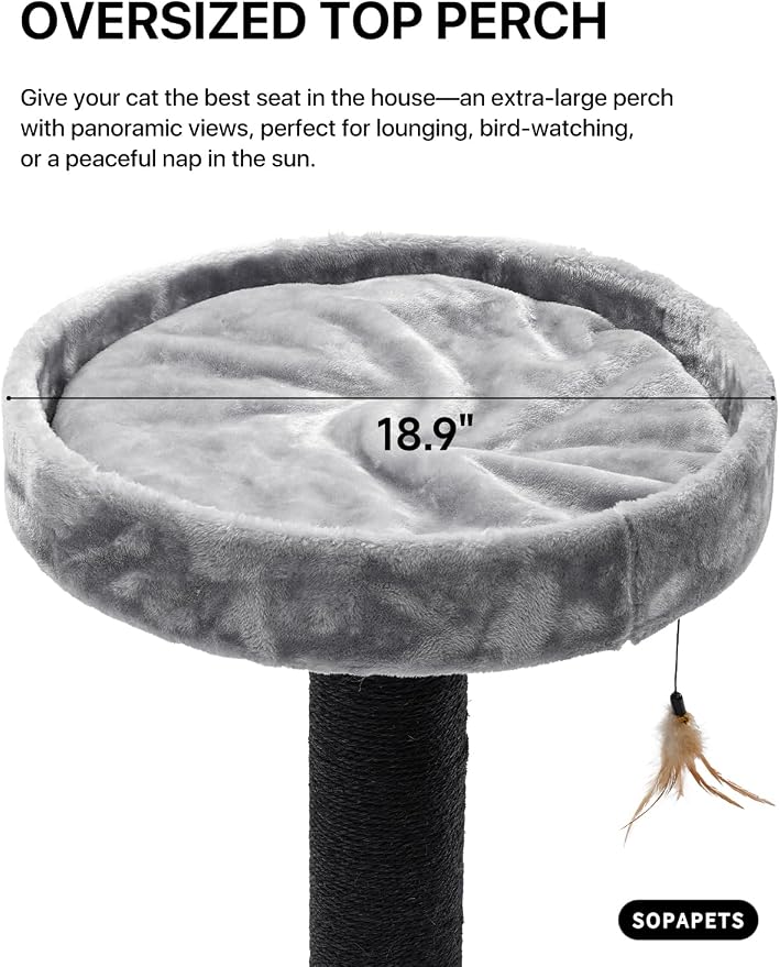 Extra Large Cat Tree for Maine Coon,65 Inches Tall Cat Tree Tower for Indoor Cats Large Adult 20 lbs,XXL Heavy Duty Luxury Sturdy Cat House with Big Hammock,Sisal Scratching Post,Condo,Grey