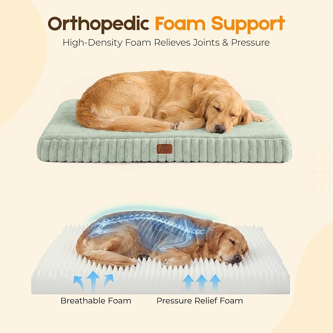 Orthopedic Dog Bed for XXL Jumbo Dog, Waterproof Pet Bed,Non-Slip Bottom and Egg-Crate Foam with Removable Washable Cover Crate Bed,Green,47"x29"x4"