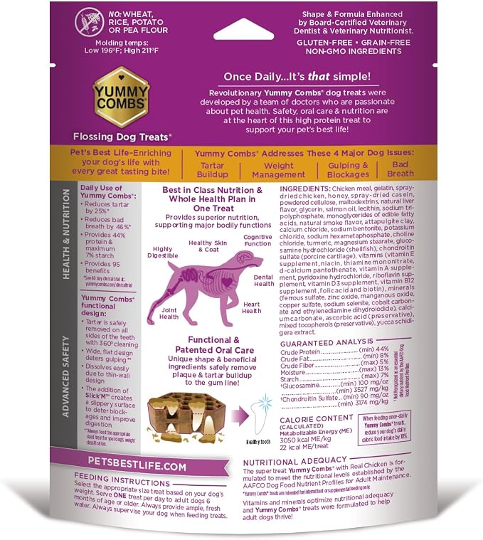 Yummy Combs Dog Dental Treats – Vet VOHC Approved, Removes Tartar & Cleans Teeth – Yummy High Protein Chicken Treat for Extra Small Dogs (Mini Pack, 30 Count)