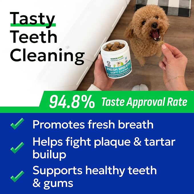 BARK&SPARK Dog Teeth Breath Freshener Chews, Dental Cleaning Treats for Bright Smile - Plaque, Tartar and Bad Breath Advanced Remover for Dogs, Pet Oral Care Bright Co Lab Pro Formula - 90 Servings