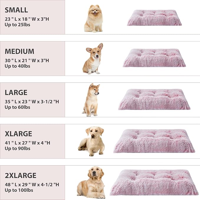 BFPETHOME Dog Beds for Large Dogs, Plush Dog Crate Bed Fluffy Cozy Kennel Pad for Sleeping &Ease Anxiety, Washable Pet Mats with Anti-Slip Bottom for Large Dogs, Pink