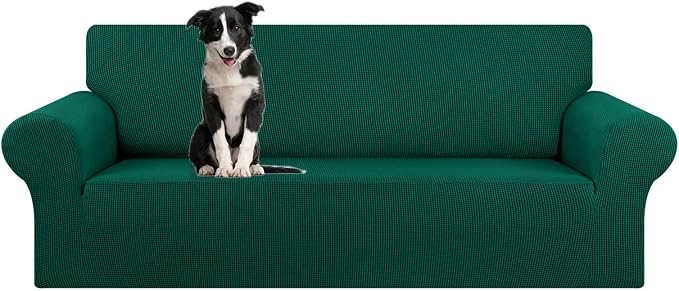 KEKUOU Stretch Oversized Sofa Slipcover 1 Piece Couch Sofa Cover (94"-110") Furniture Protector 4 Seater Sofa with Elastic Bottom for Kids,Pet.Jacquard Checked Pattern Fabric(X Large,Hunter)