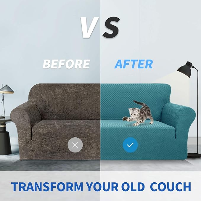 ZNSAYOTX 1 Piece Jacquard Couch Covers for 3 Cushion Couch Living Room High Stretch Sofa Cover Pets Dogs Friendly Anti Slip Thickened Slipcovers Furniture Protector (Sofa, Peacock Blue)
