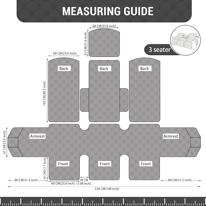 Waterproof Recliner Sofa Covers with Flipped Middle Backrest Washable Recliner Couch Covers Non-Slip with Elastic Straps Furniture Protector for Kid Dogs Pets (Dark Grey)