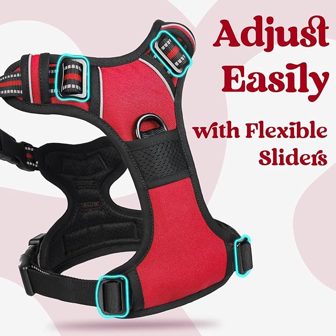 rabbitgoo Dog Harness for Large, No Pull Easy On & Off with 3 Buckles Pet Harness, Adjustable Soft Walking Vest with 2 Clips and Handle, Reflective for Extra Large Dogs, Red, XL