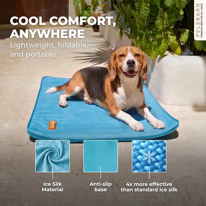 Pelsbarn Dog Cooling Mat- Ice Silk Summer Comfort, Self Cooling, Non-Slip Dog Pad, Durable & Washable, Mat for Medium Dogs 19 x 25, Support Shelter Dogs with Every Purchase (Blue)