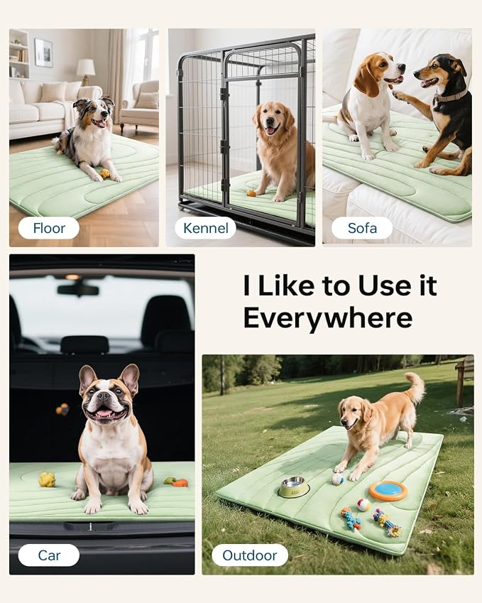Cooling Mat for Dogs, 59" x 40" Self-Cooling Dog Bed with Arc-Chill Technology 3.0(QMAX>0.5), Non-Slip Washable Pet Cooling Pad for X-Large Dogs, Indoor Outdoor Floor Mat - Green