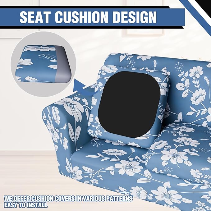 Stretch Couch Covers for 3 Separate Cushion Couch Sofa,Floral Printed Couch Sofa Cover,Washable Sofa Slipcover,Pet Friendly Furniture Protector with Elastic Bottom,Universal Fit for Home(Sofa,Cover)