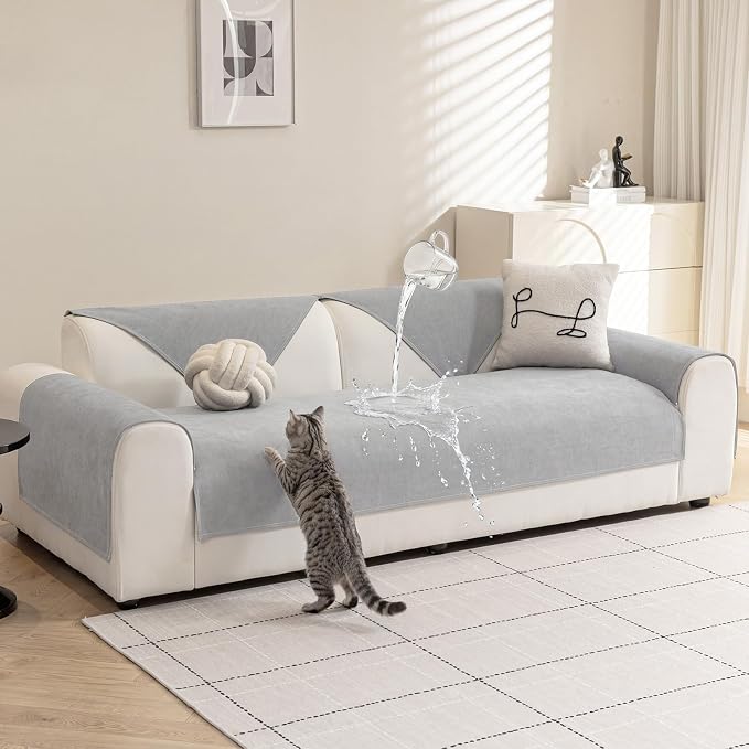 Warmstar Couch Protector from Cat Claws, Waterproof Couch Cover Anti Slip,Couch Cover 3 Cushion Sofa Washable,Anti-Scratch Pet Sofa Cover Heavy Duty,71"X91", Dark Grey