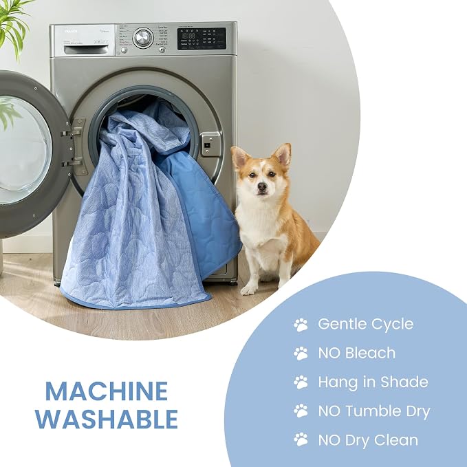 Cozy Bliss Deluxe Leakproof Cooling Blanket for Medium Dogs Q-Max 0.5, Soft & Durable Washable Pet Cooling Mat for Hot Weather, Livingroom, Pet Throw & Couch Protector for Cats, Haze Blue, 30"x40"