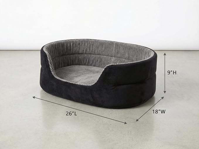 Medium Dog Bed Cat Bed 18x26 Inch, Calming Pet Bed for Dogs & Cats, Machine Washable Dog Bed，Half-Enclosed Open-Top Velvet Anti-Anxiety Bed, Cozy Snuggle Bed (Black)