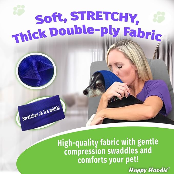 Happy Hoodie The Original Dog & Cat Calming Band - American Brand - Anxiety Relief/Noise Protection-Grooming-Thunder-Fireworks (Large, Purple) - Since 2008