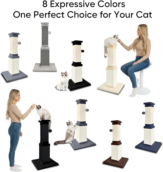 Cat Scratching Post, 32 Inch Cat Scratching Posts for Large Cats, Scratching Posts for Indoor Cats Adults, Cat Scratch Post with Nature Sisal, Black and White
