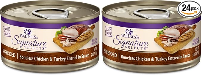 Wellness CORE Signature Selects Shredded Adult Wet Cat Food,Natural,Protein-Rich,Grain Free,2.8 Ounce (Chicken & Turkey),(Pack of 24)