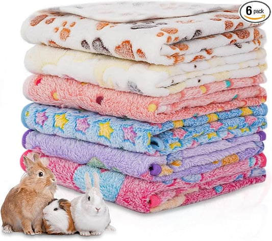 6 Pack Guinea Pig Cage Liner, Washable Guinea Pig Fleece Blankets Beding Accessories, Flannel Throw Warm Sleep Mat, Pet Pee Pads for Small Animal Hamster Rabbit Puppy Cat (Light Color, 30x20 Inch)