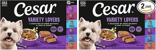 Cesar Home Delights & Classic Loaf in Sauce Adult Wet Dog Food,Variety Pack,Wet Food for Dogs,3.5 oz Tray,36 Count (Pack of 2)