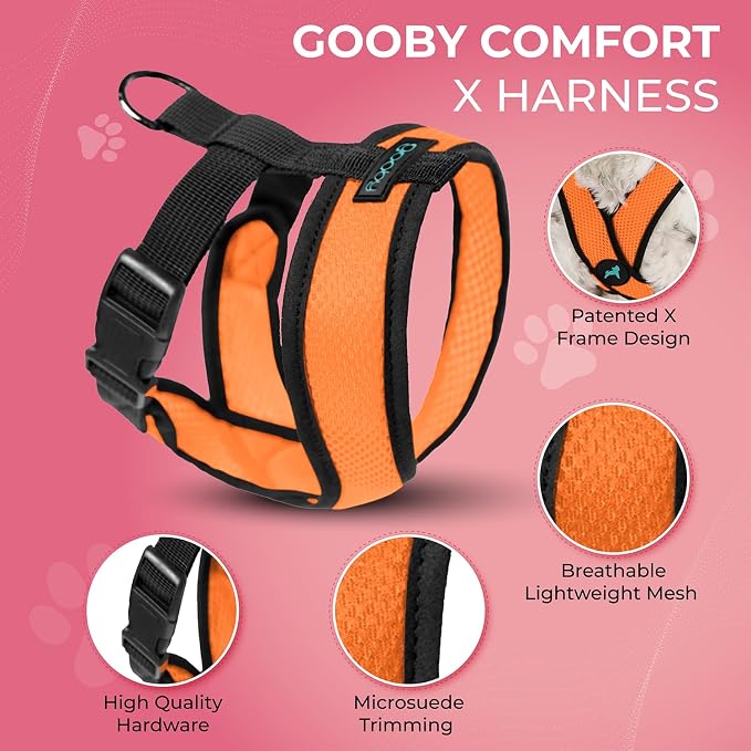 Gooby Comfort X Head in Harness - Orange, Large - No Pull Small Dog Harness, Patented Choke-Free X Frame - On the Go Dog Harness for Medium Dogs No Pull or Small Dogs for Indoor and Outdoor Use