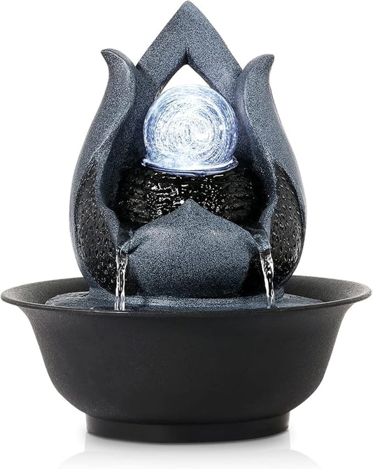 WICHEMI Tabletop Fountain Warer Fountains Indoor Waterfall Fountain Indoor Relaxing Water Feature Meditation Fountains with LED Light for Home Office Bedroom Decor (Style 12)