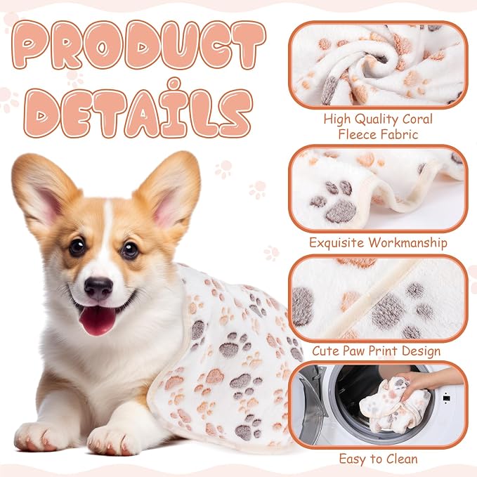 Chumia 40 Pcs Dog Blankets Soft Fluffy Fleece Washable Puppy Sleep Blankets Small Mat for Pets Throw Warm Bed Mat for Dog Puppy Cat (Brown,White,Black,Blue,Paw)