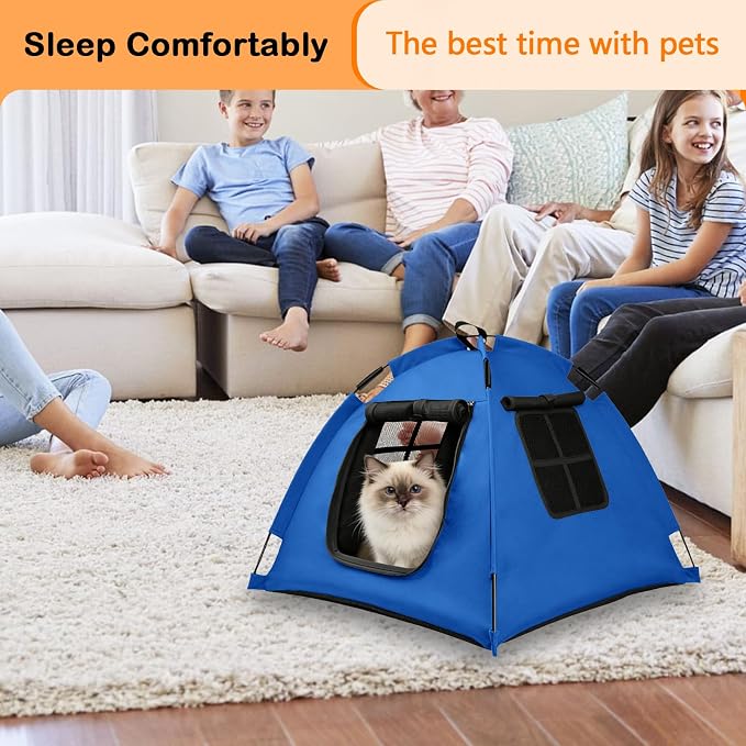Portable Pet Tent, Full-Enclosure Zippered Mesh, Indoor & Outdoor | Easy-flex poles, tool-free. Tear-resistant. Anti-tip. 5+ colors. For cats, small dogs. 60x60x45cm, 390g