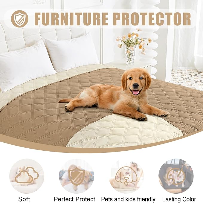 Smiry Waterproof Dog Bed Cover Blanket 40x70, Soft Reversible Pet Blanket, Washable Leakproof Cats Dogs Couch Cover for Sofa, Couch, Furniture, Camel/Beige