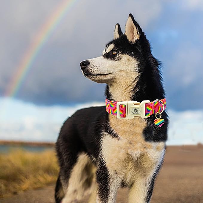Elegant little tail Dog Collar, LGBT Holiday Pet Collars Cotton Rainbow Puppy Girl or Boy Soft Pet Gift Adjustable Dog Collar for Small Medium Large Dogs