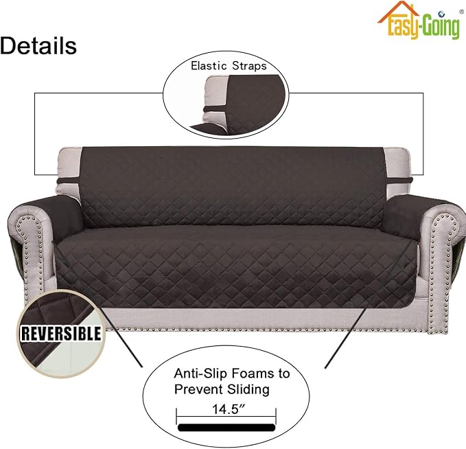 Easy-Going 4 Seater Sofa Slipcover Reversible Sofa Cover Water Resistant Couch Cover with Foam Sticks Elastic Straps Furniture Protector for Pets Children Dog Cat (XX-Large, Chocolate/Ivory)