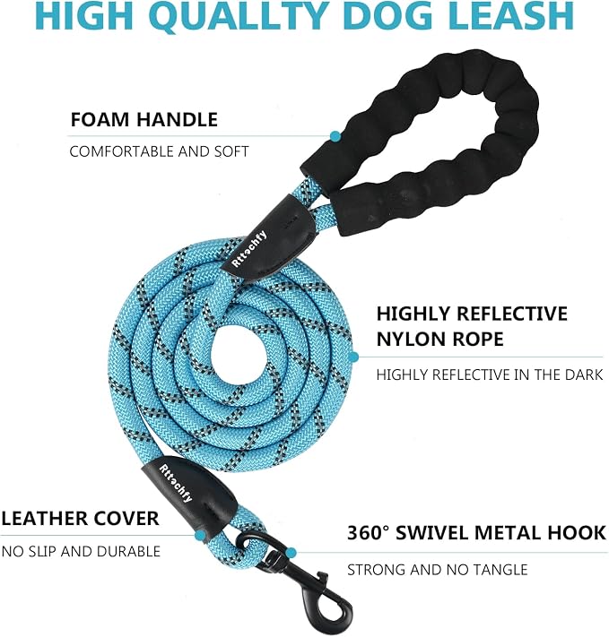 Rttochfy Rope Dog Leash 2/4/5/6/8/10 FT with Comfortable Padded Handle and Highly Reflective Threads for Small Medium and Large Dogs Heavy Duty (1/2"-5 FT, Pink)