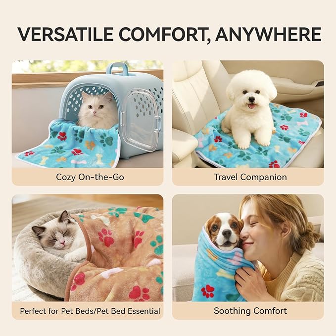 LINENLUX 1 Pack 3 Blankets Super Soft Fluffy Premium Fleece Dog Blankets for Puppy Cat Pet Blanket Flannel Throw Warm Sleep Bones and Claws-3pcs 40x31 inch