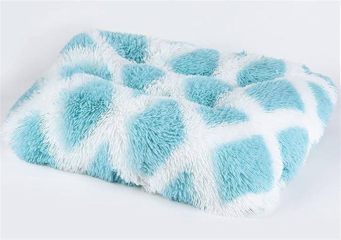 Long Plush Calming Pet Bed Cuddler Pet Bed for Dogs and Cats Fluffy Faux Fur Dog Bed with Anti Slip Bottom Machine Washable Pet Sleep Bed Crate Mat Geometric Blue 2XL