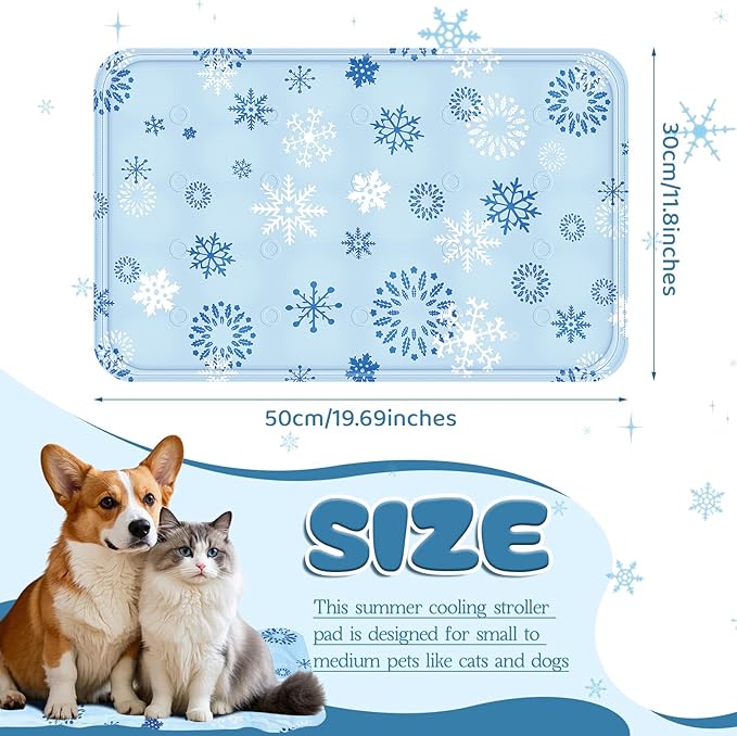 Nuanchu Dog Stroller Cooling Mat, Waterproof Gel Pet Cooling Pad for Summer, Washable Cat Sleeping Blanket, Portable Ice Gel Travel Mat for Cats, Crates, Car Seat(11.81 x 19.69 Inches,Snowflake)