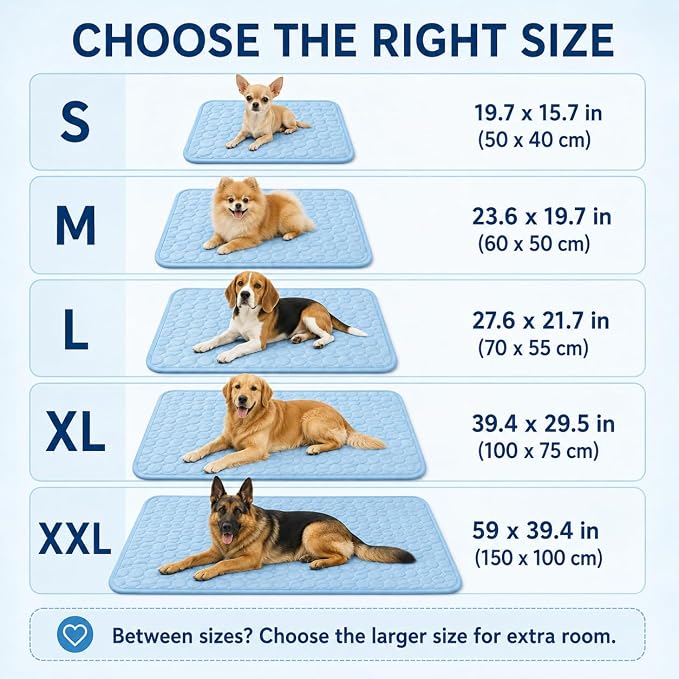 Mat for Dogs and Cats, Ice Silk Pet Cooling Mat, Washable Dog Cooling Pad with Soft PP Cotton Padding, Breathable Dog Bed Mat for Crate, Sofa, Car, Indoor Outdoor (Blue, Medium)