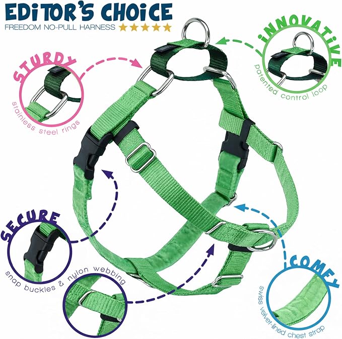 2 Hounds Design Freedom No Pull Dog Harness, Adjustable Harness and Leash Set, Easy Walking & Comfortable Control, Fits Small, Medium & Large Dogs, Solid Colors, Made in USA, 5/8" MD, Neon Green
