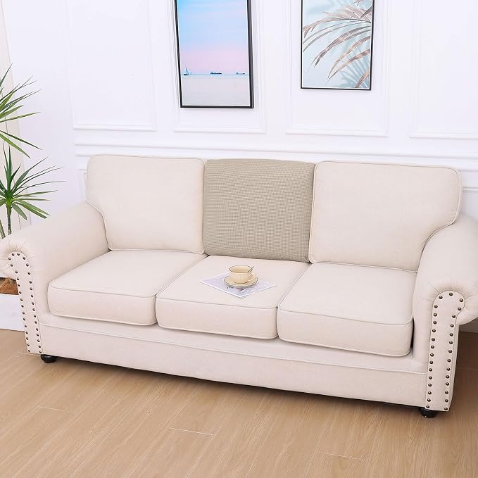 hyha Waterproof Couch Cushion Covers for Pets, Non Slip Sofa Seat Cover for Dogs Washable, Soft Thick Stretch Jacquard Fabric, Sofa Slipcovers with Elastic Bottom (1 Piece for Backrest M, Taupe)