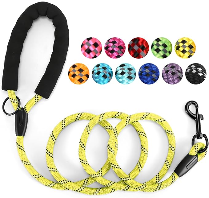 Heavy Duty Dog Leash - 4.9 FT for Large and Small Dogs - Strong Nylon, Comfortable Handle, Reflective Stitching - Ideal for Walking, Training, and Outdoor Activities, Yellow