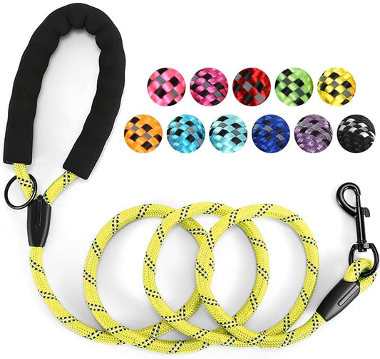 Heavy Duty Dog Leash - 4.9 FT for Large and Small Dogs - Strong Nylon, Comfortable Handle, Reflective Stitching - Ideal for Walking, Training, and Outdoor Activities, Yellow