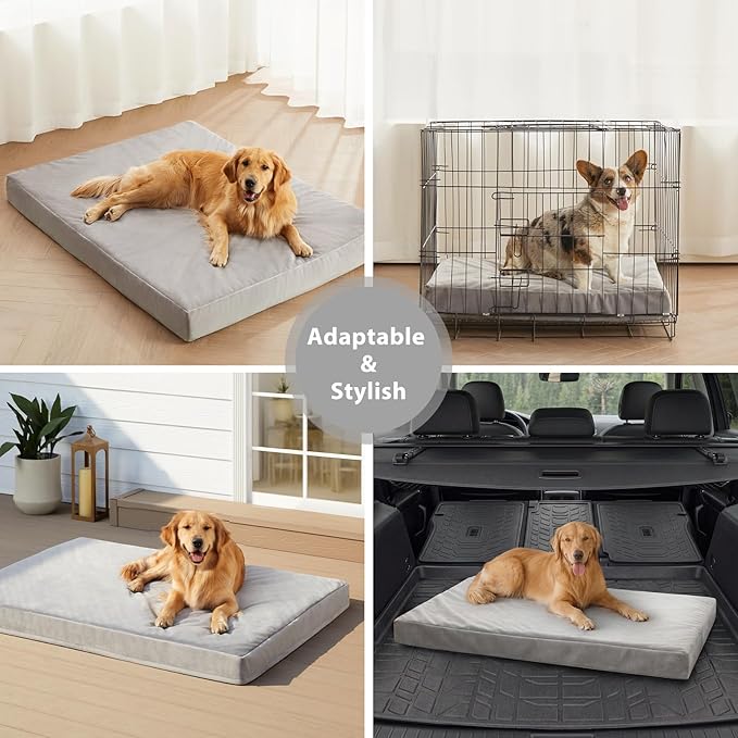 LEXTRO 3" Indestructible Chew-Proof Dog Bed for Heavy Chewers, Chew-Resistant & Durable Dog Beds for Teething Puppies & Energetic Dogs, Bite-Resistant and Undestroyable Dog Beds, 35x22x3, Grey
