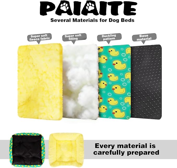 Rectangle Washable Dog Bed for Large, Medium & Small Dogs – Soft Calming Puppy Beds, Durable Warm Pet Sofa with Non-Slip Bottom for Indoor Use.Yellow S Size (18.9"x18.9"x6.3")