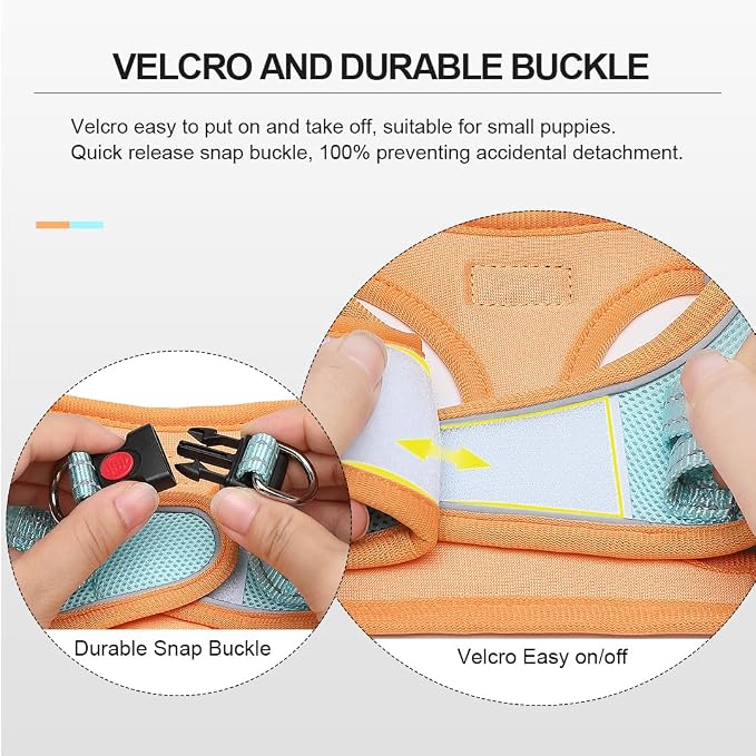 Mercano Soft Mesh Dog Harness and Leash Set, Step-in Reflective Breathable Lightweight Vest Harnesses with Safety Buckle for Small Dogs, Cats (S, Orange Blue)