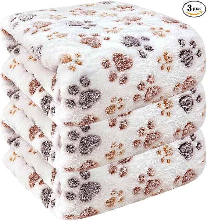 Dog Blankets for Large Dogs, 3 Pcs Dog Blanket Washable, Soft Fluffy Flannel Pet Blanket Mat Cover for Bed Couch, Cute Print Puppy Blanket 60" x 50"