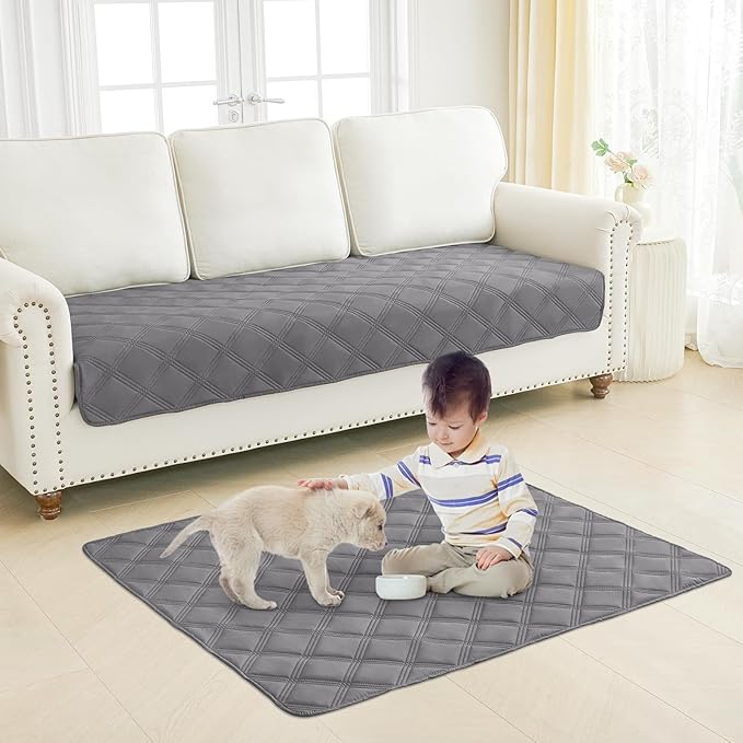 Smiry Waterproof Dog Bed Cover Blanket 68x82, Soft Reversible Pet Blanket, Washable Leakproof Cats Dogs Couch Cover for Sofa, Couch, Furniture, Grey/Light Grey