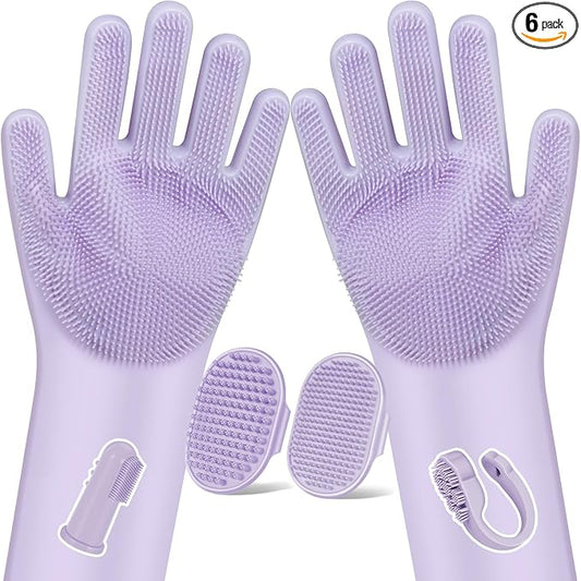 Augwind 6PCS Pet Grooming Kit for Dogs, Cats and Horses | Dog Washing Gloves | Cleanroom Gloves | Dog Bath Brush | Dog Bath Gloves | Dog Shampoo Brush | Dog Bath Supplies (Purple)